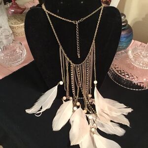 Goldtone Adjustable Multi-Strand Feathered Necklace